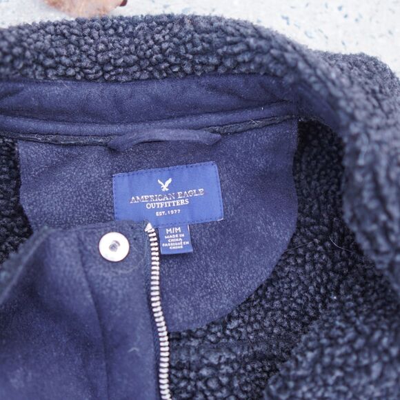 AE Faux Suede Moto Jacket Black Sherpa Lined Women's M Zip Up Winter - Picture 5 of 15